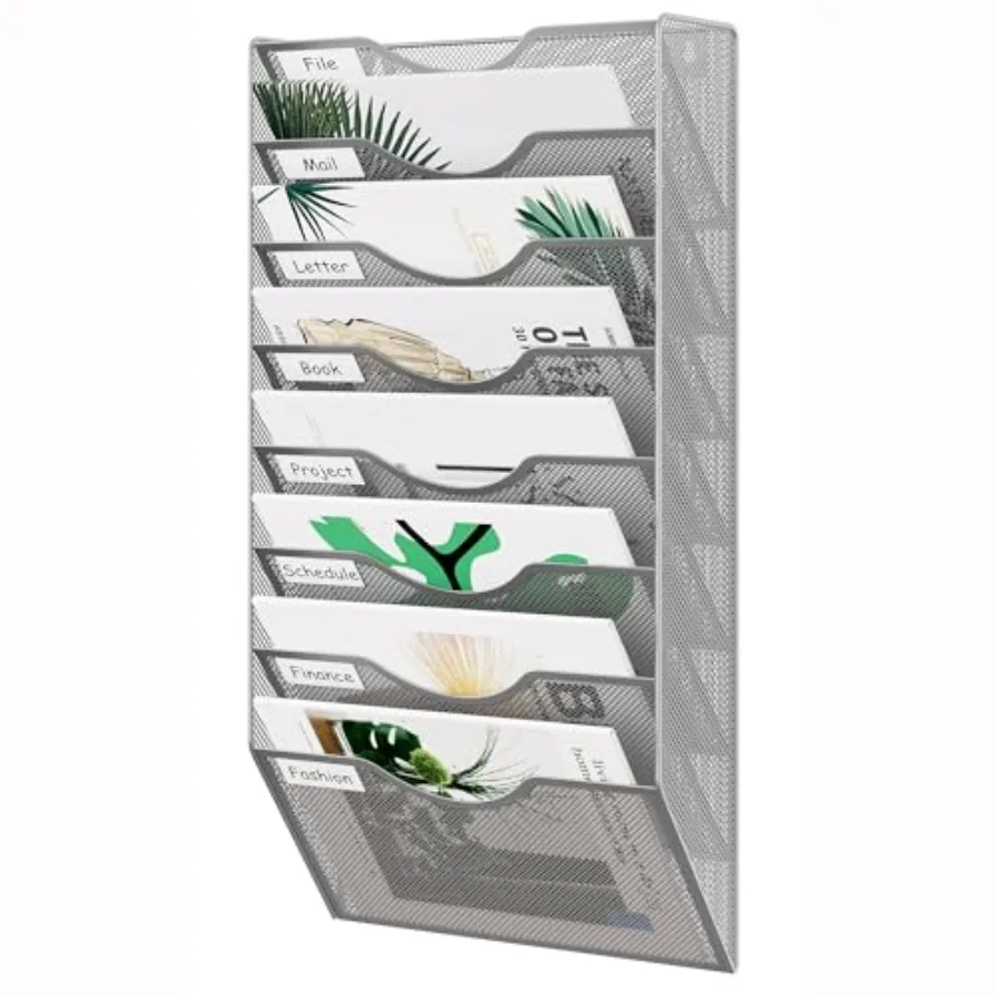 

8 Pocket Mesh Wall File Organizer Hanging Paper Folder Holder with Classify Label Vertical Wall Mount Mail Organizer for Office