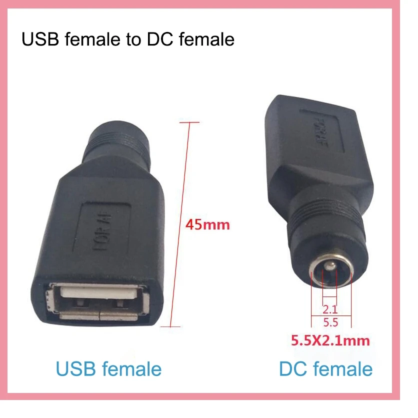 5V USB 2.0 Type A to DC Power Jack Interface Conversion Female Plug Male Socket Adapter Laptop B6