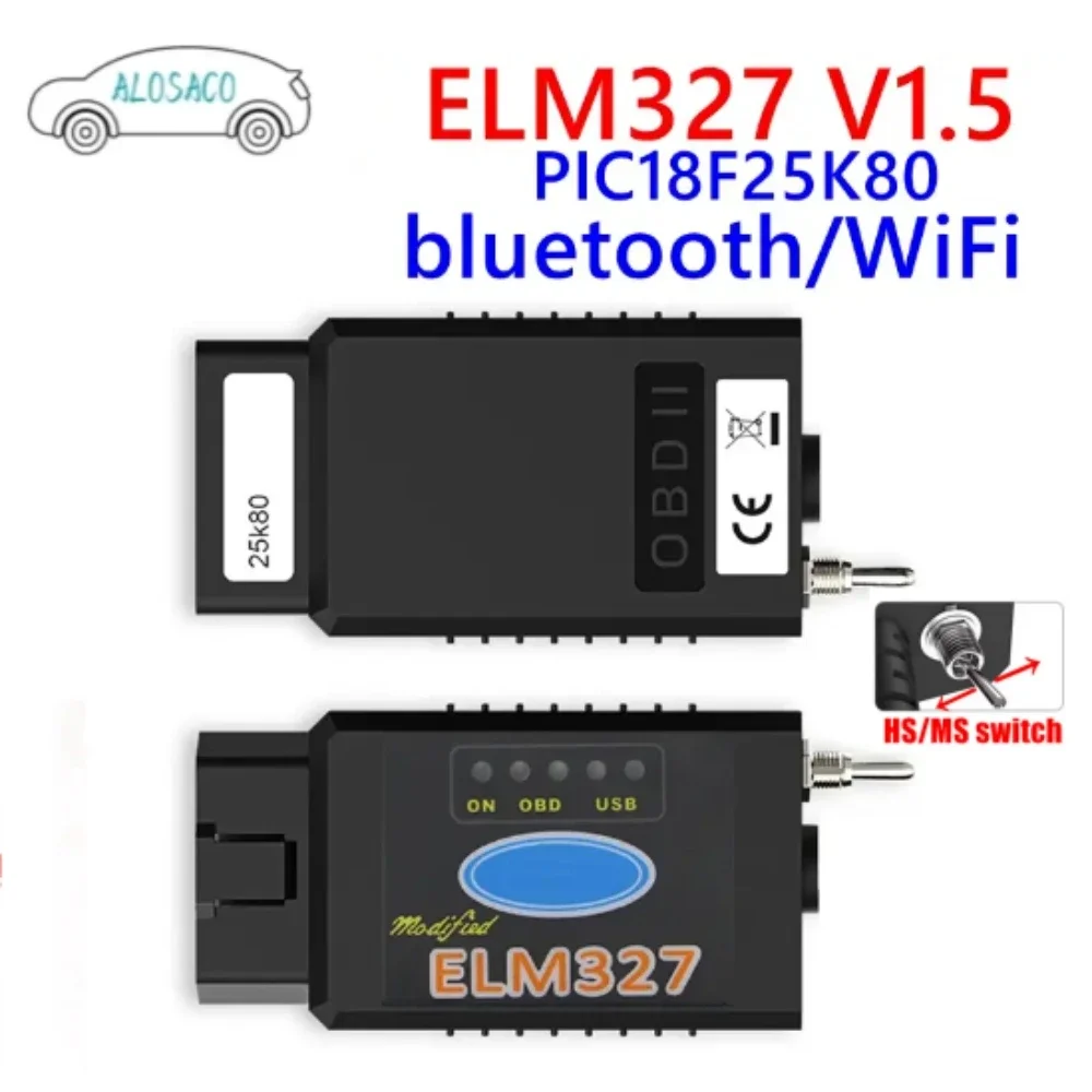 

HS-CAN/MS-CAN ELM327 V1.5 Switch PIC18F25K80 CH340T FT232RL Chip support BT/WIFI For Ford FORScan OBD2 Car Diagnostic Scanner