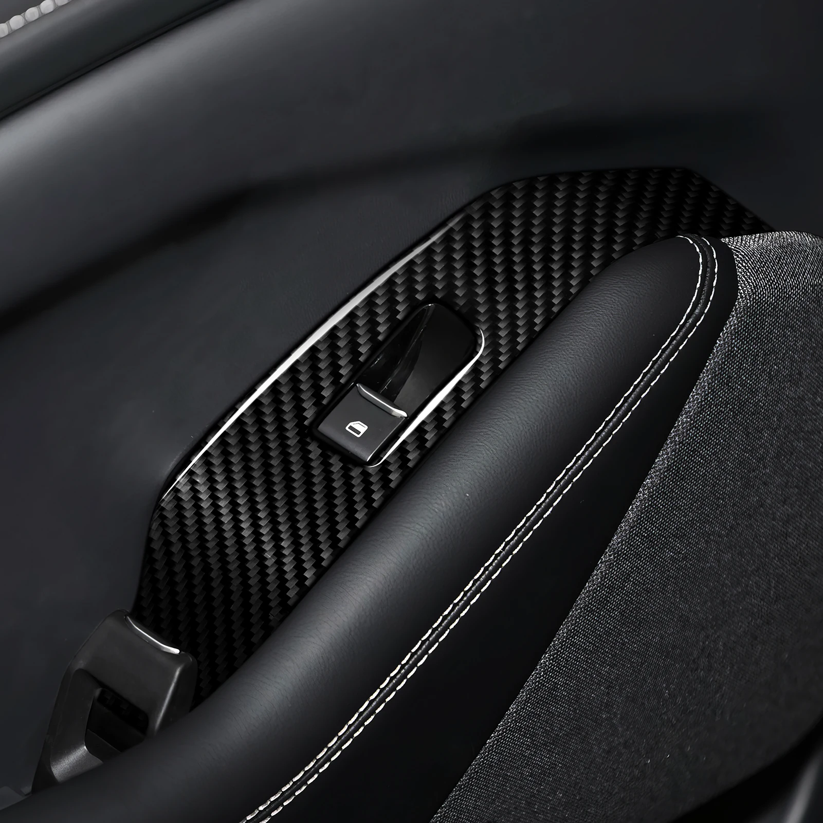 Soft Carbon Fiber Interior Sticker. Car Window Lift Switch Panel. For Ford Mustang Mach-E (2021-2027) Trim Accessories. view 3