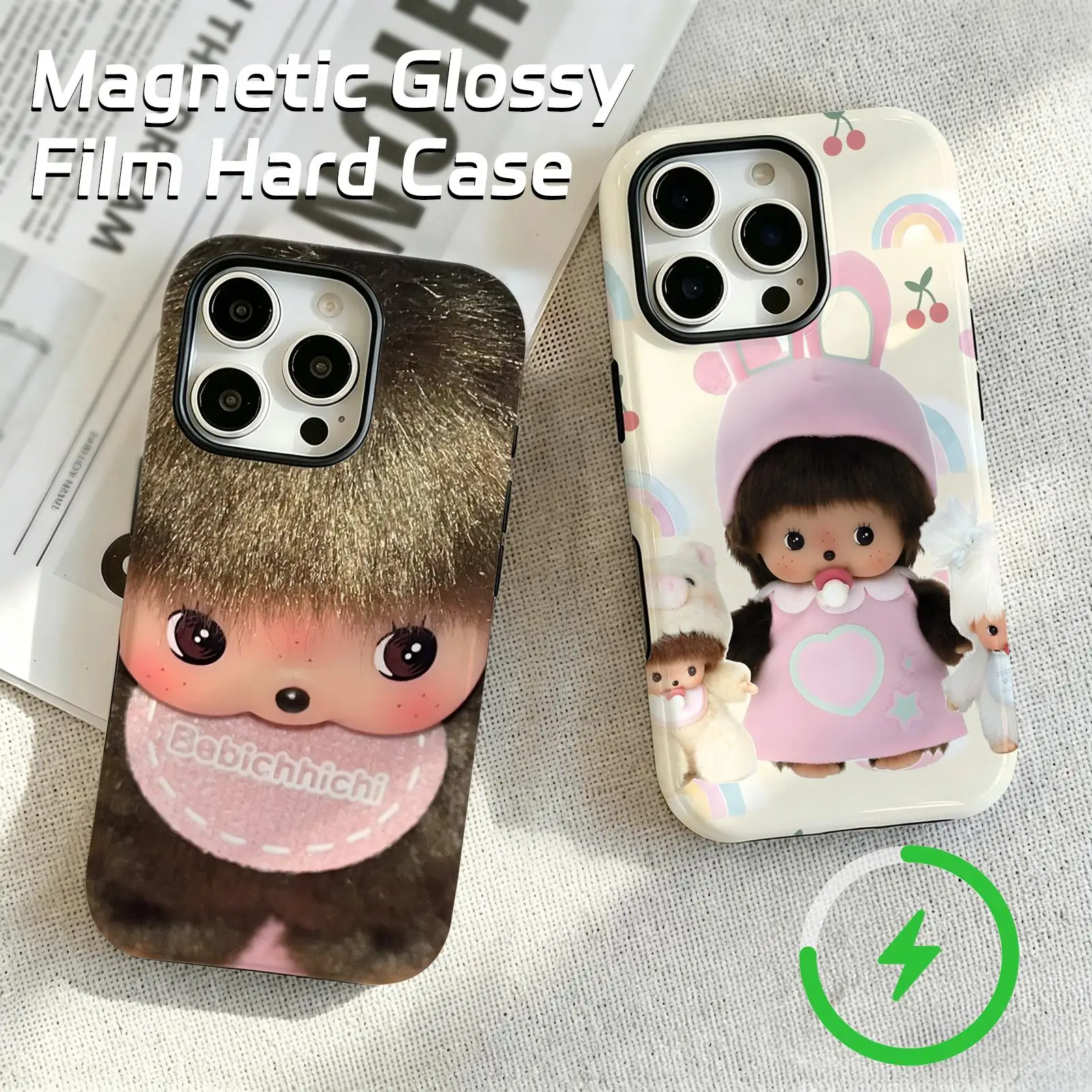 Monchhichi  Phone Case For iPhone17 16 16e 15 14 13 12Plus Pro Max Glossy Magnetic Film Case
