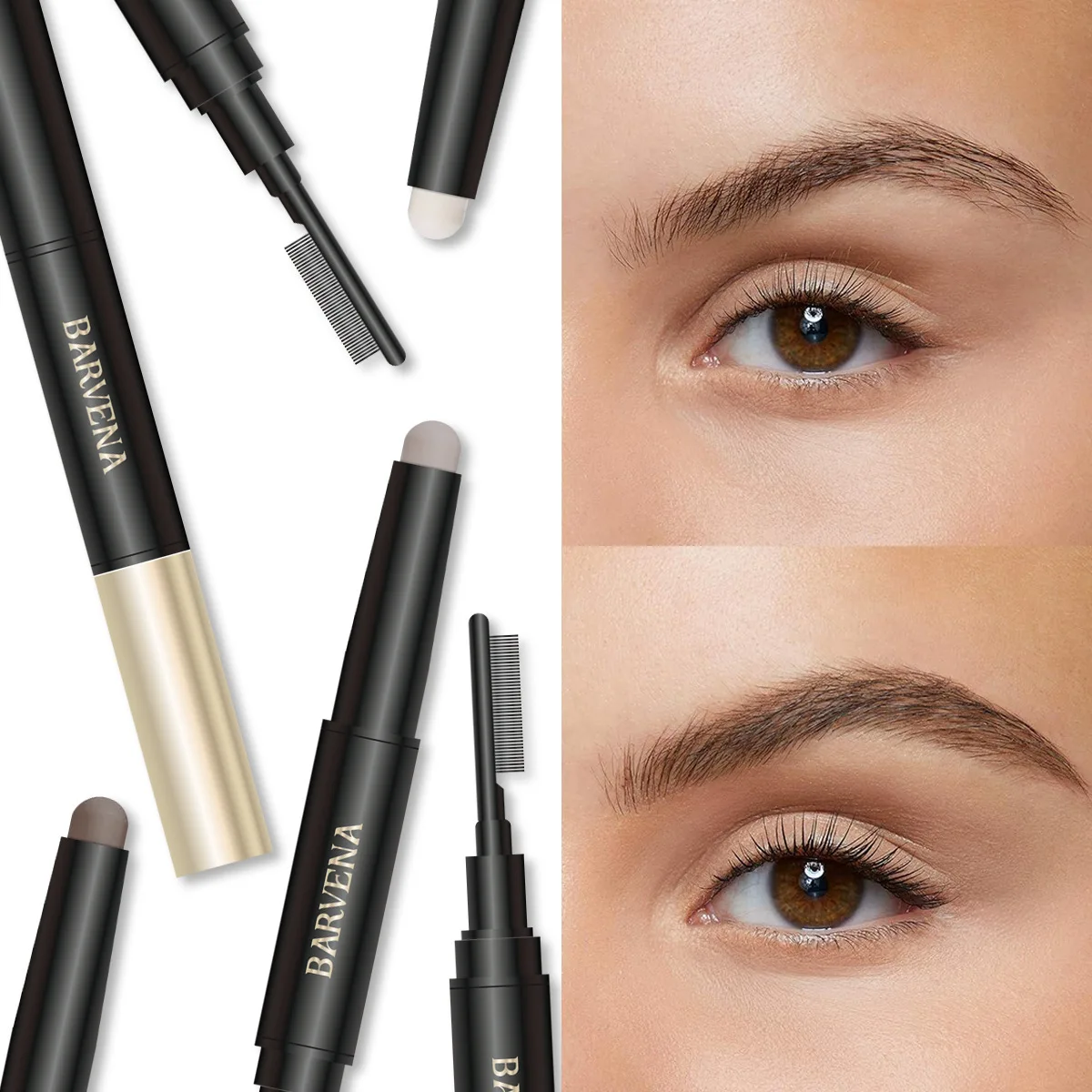 قلم حواجب أوتوماتيكي دوار برأس مزدوج يدوم طويلاً بني غير ملطخ قلم حواجب ملون مع فرشاة لمستحضرات التجميل #4