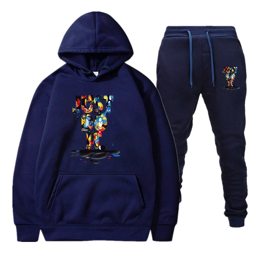Men's Luxury Hoodie Set Printed Sports Shirt Men's Hooded Top Sports Pants Slow Running Pants Set Casual Street Sports Clothing