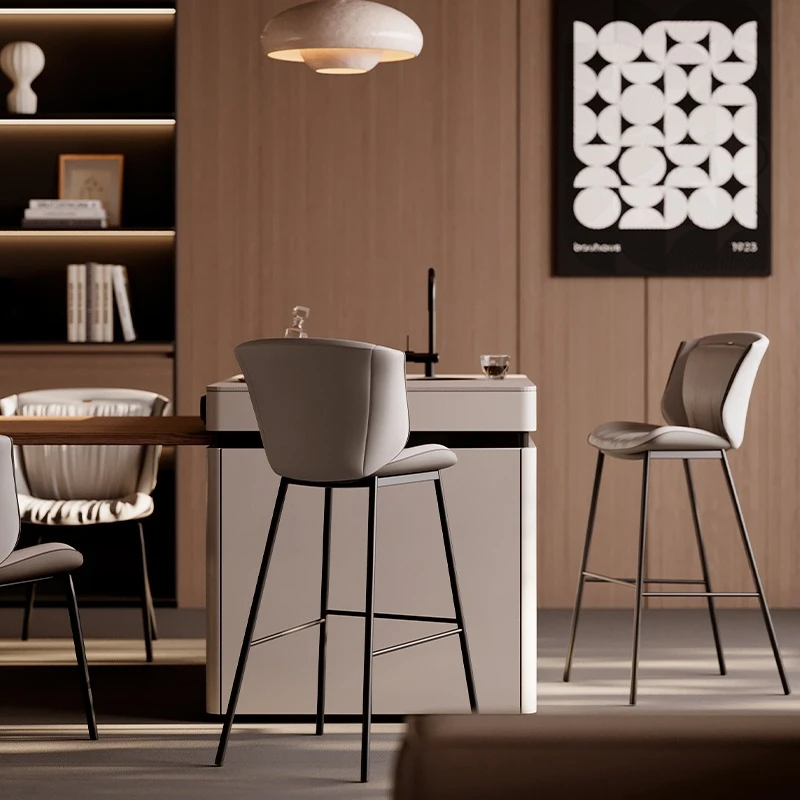 كراسي بار للاستخدام المنزلي خفيفة فاخرة من الحديد المطاوع ومسند قدم عالي للمقهى وكراسي مكتب أمامية حديثة وبسيطة