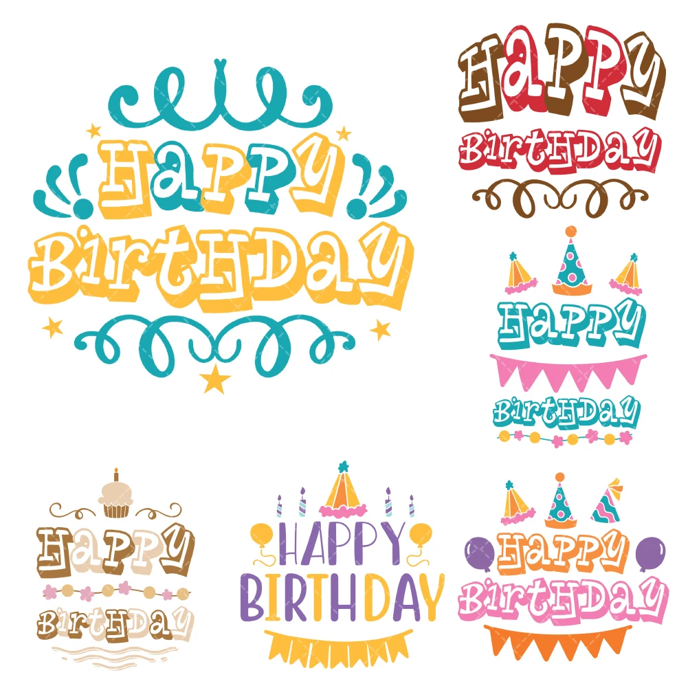 

Happy Birthday Theme Heat Transfer Stickers Iron On Clothes Bags DTF Vinyl Thermal Appliques Washable DIY Patches