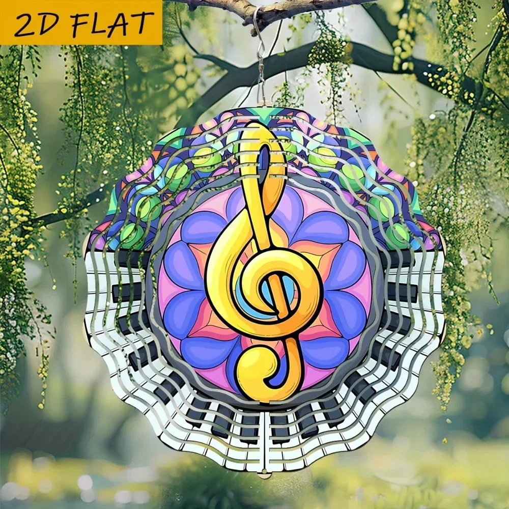 CIFBUY 2D Flat Metal Music Keyboard Wind Spinner 360° Rotating Hanging Decor Outdoor Garden Art Ornament