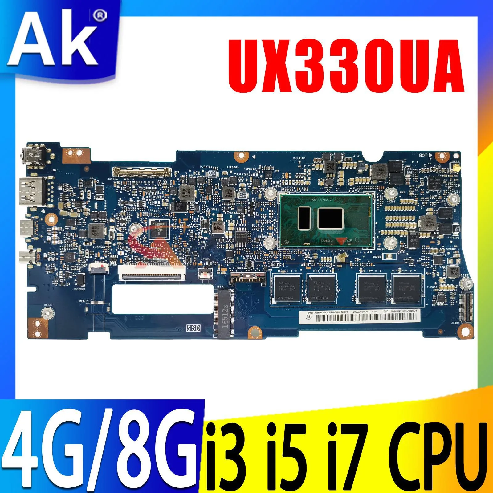 

Shenzhen UX330UA Mainboard For ASUS U330UA UX330U UX330UAK UX330UAR U3000U Laptop Motherboard 4GB 8GB RAM I3 I5 I7 6th 7th 8th