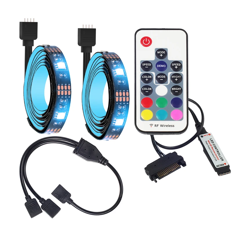 PC Computer Case LED Strip Light RGB LED Strip 5050 Full Set with SATA Power Supply Interface and Remote Control