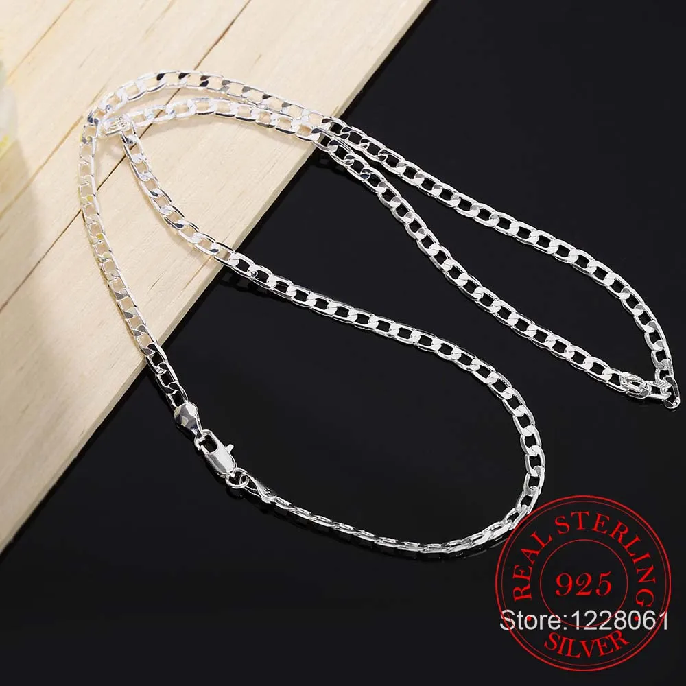 

4MM Mens Sideways Necklace Link Chains Necklace,Vintage 925 Sterling Silver For Women,30 Inch Simple Geometric Silver Necklace