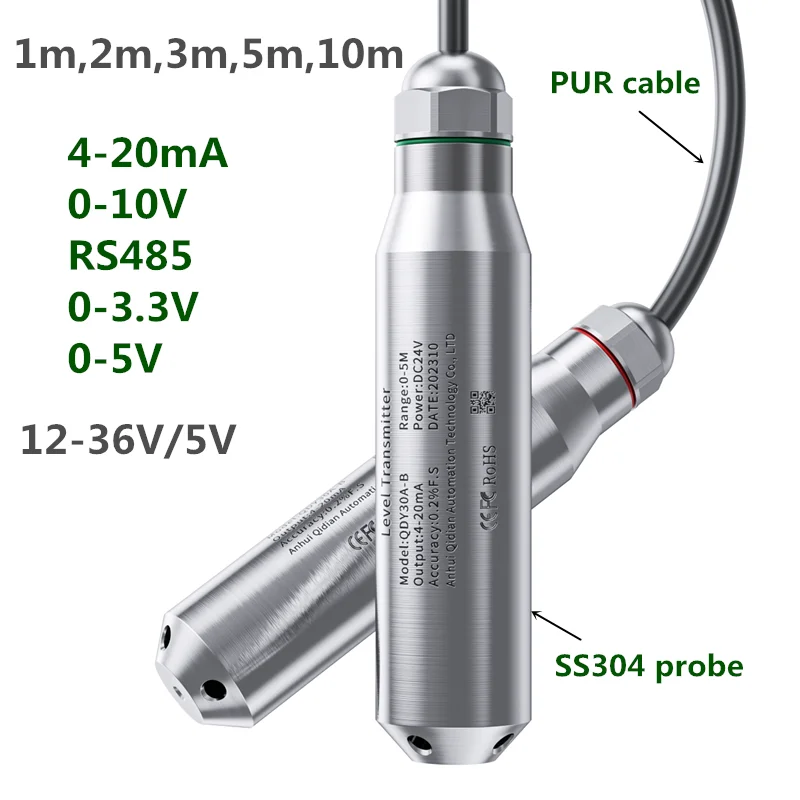 1 м, 2 м, 3 м, 5 м, погружной датчик уровня воды, 4-20 мА, бассейн для скважин резервуара, 0-10 В, датчик уровня RS485, передатчик