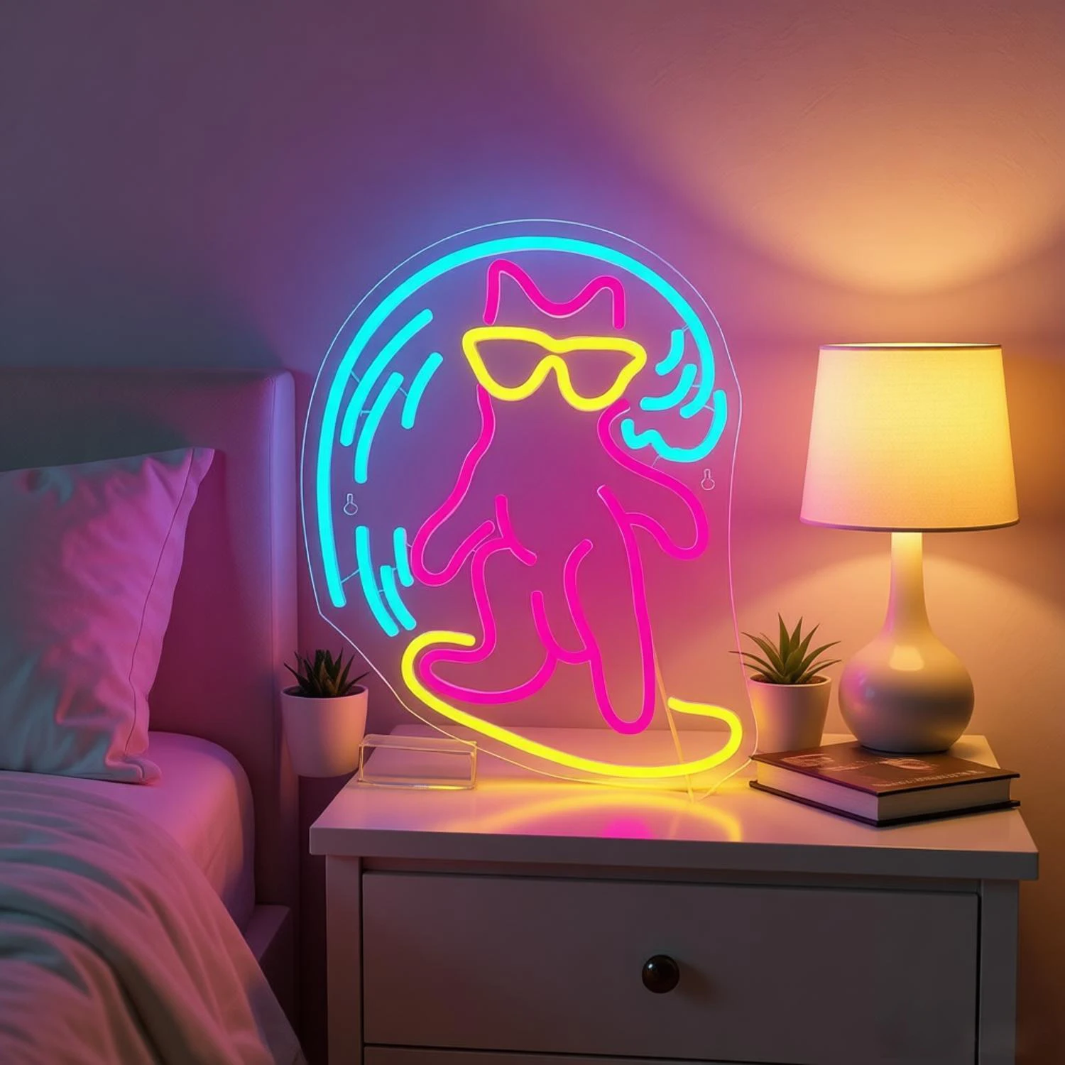 Cool Cat Neon Sign Customizable Sunglasses Cat LED Neon Light Colorful Wall Decor for Cat Lover Bedroom Game Room Bar Pub owered
