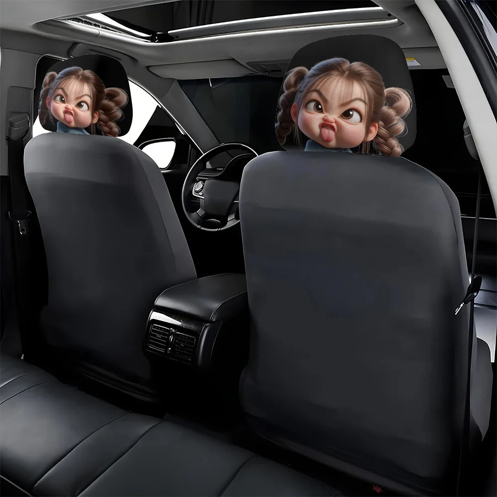 Twin-Tail Moe Funny Expression Print Headrest Cover, Easy To Install & Wash, Car Seat Headrest Cover Decor