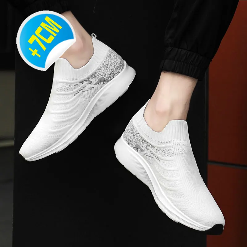 tennis Lift Man Sneakers Summer Elevator Shoes Height Increase Shoes for Men Mesh Light Breathable 7CM Slip-on Casual