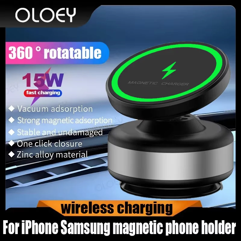 Wireless charge 360°rotatable vacum car holder For iPhone Samsung Xiaomi magnetic car mount vacuum phone holder