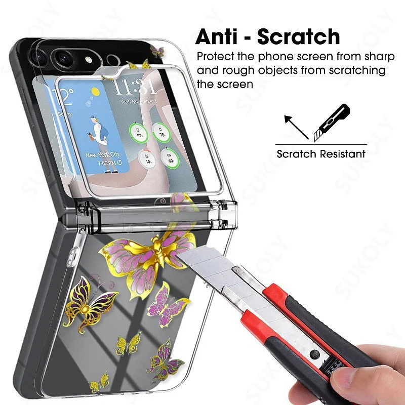 Butterfly Pattern Clear Case For Samsung Galaxy Z Flip7 FE Flip6 Flip5 Folding Hard Cover For Samsung Galaxy Z Flip 7 6 5 4 3 5G