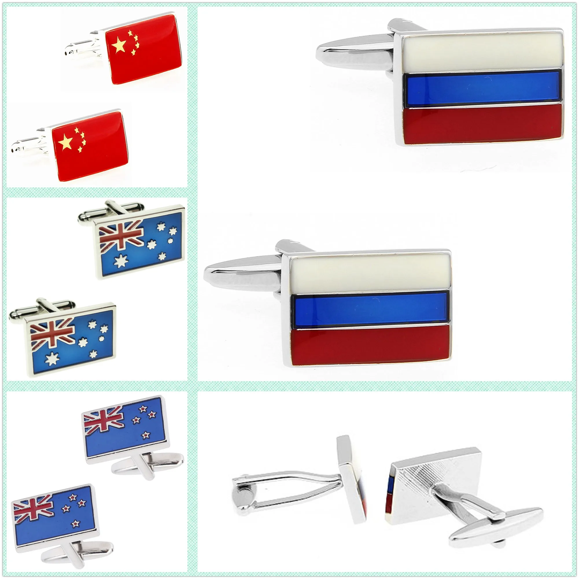 

4 Models Wholesale Flag Cufflinks Men Cuff Links Russia Australia New Zealand 50 Pairs
