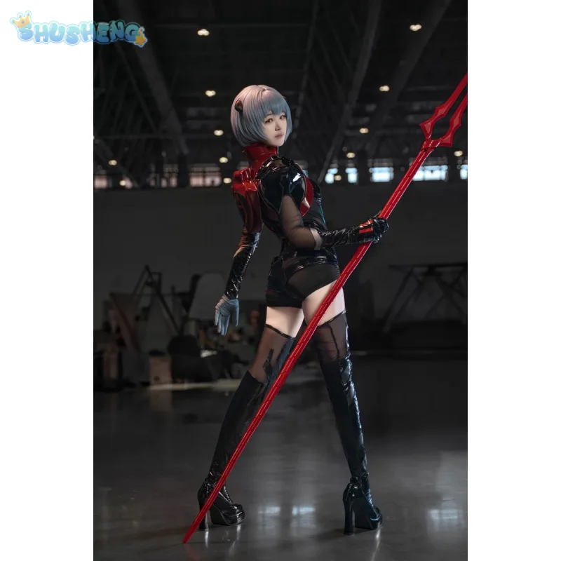 

Anime EVA Ayanami Rei Cosplay Costume sexy black leather jumpsuit Halloween accessory upgrade version woman Carnival uniform