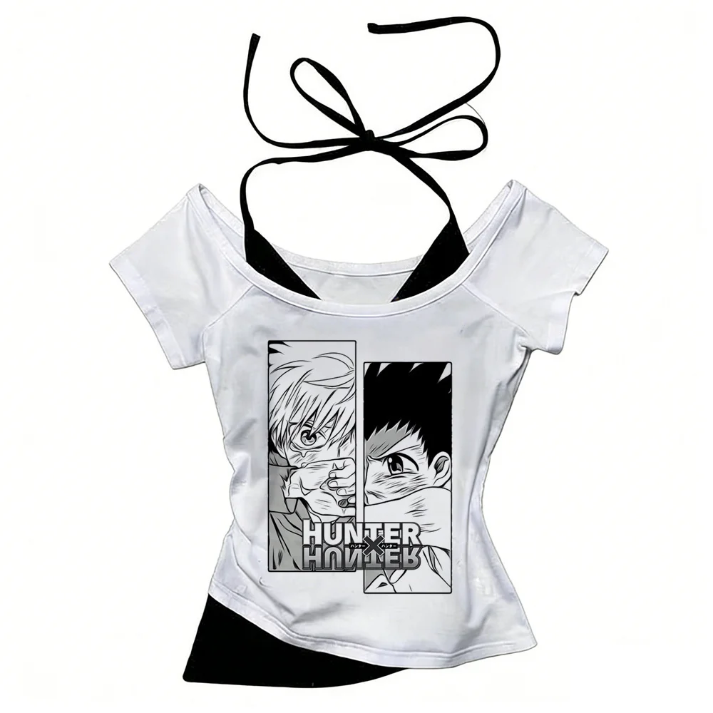 Killua Hunter x Hunter Hisoka cropped top teen gyaru emo dollette kawaii meme t shirt graphic manga korean fashion goth japan