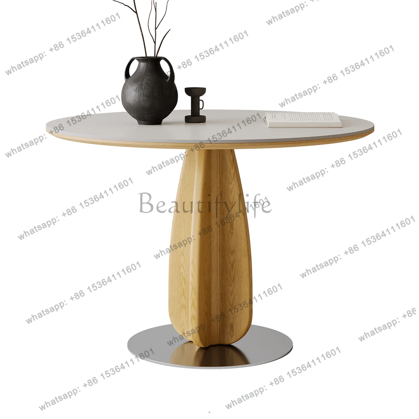 

Log wind solid wood dining table household small apartment Japanese cream wind negotiation rock slab dining table