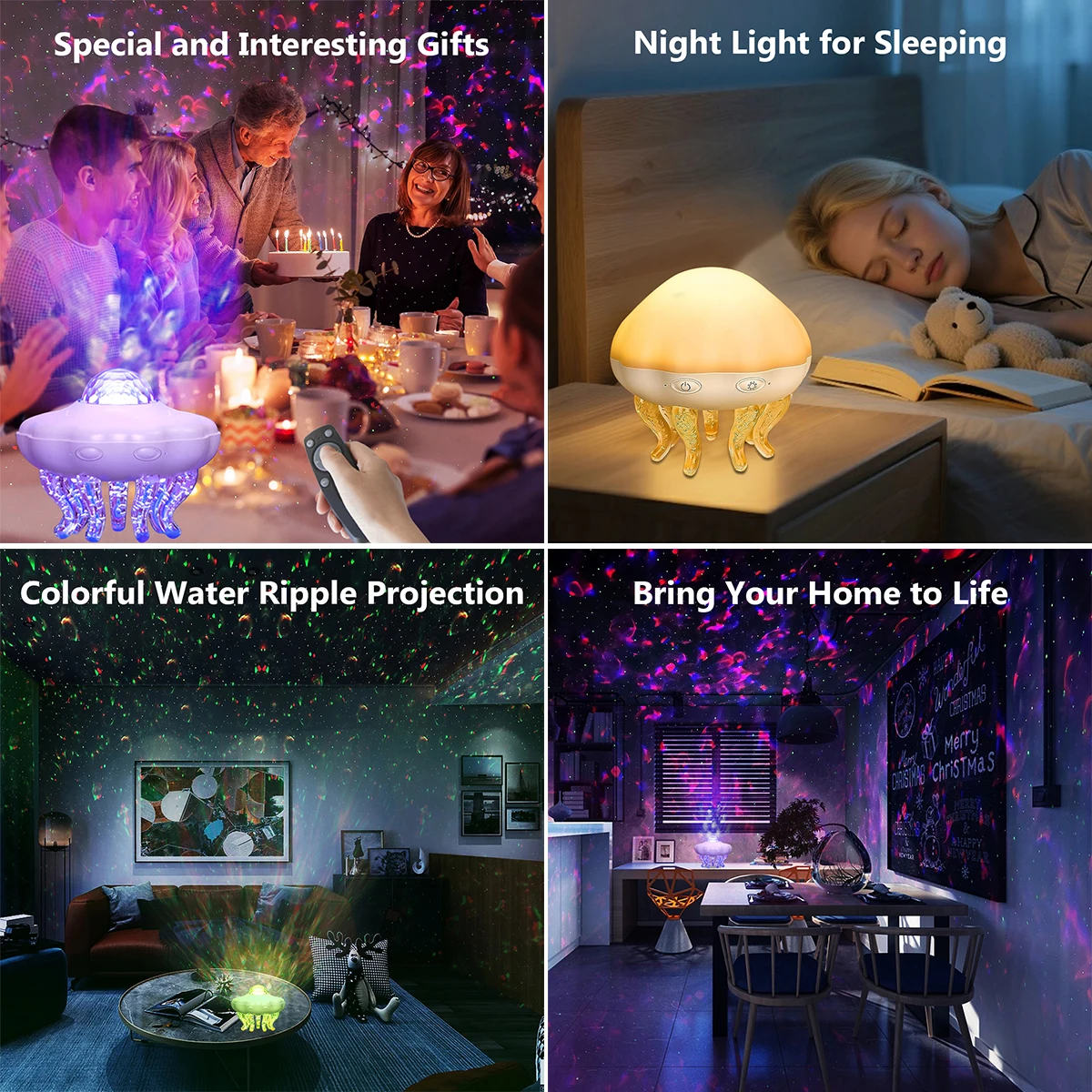 Lampada da notte con luce di proiezione natalizia con meduse con impostazione timer a 8 cambiamenti di colore per proiettore per decorazioni per feste, camera da letto
