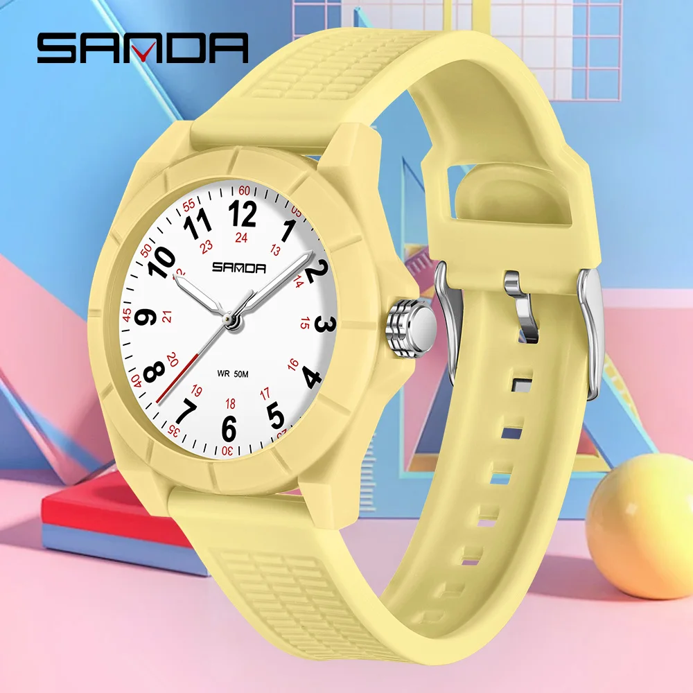 SANDA 6232 Top Brand Nurse Quartz Simple Fashionable With Night Light Waterproof Silicone Strap Student Wrist Watches For Women