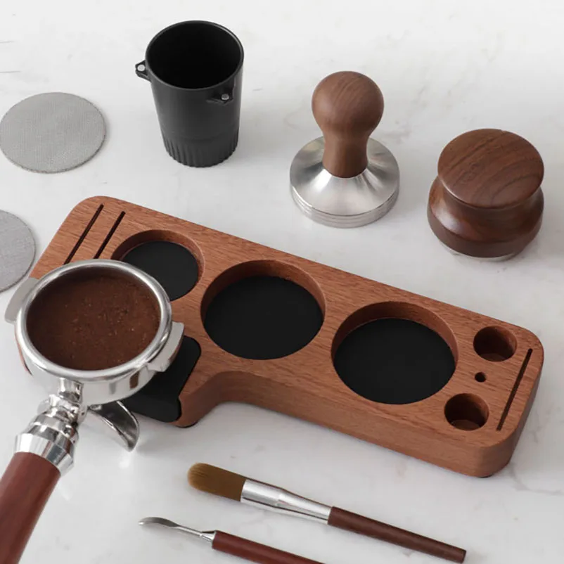 Universal Coffee Tamper Mat Station Stand Wooden Coffee Lever Tools Organizer Multifunctional Portafilter Dispenser Holder Base