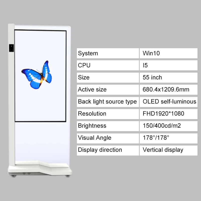 Vertical Smart TV Digital Advertising Kiosks Floor-stand 55 Inch Transparent Display