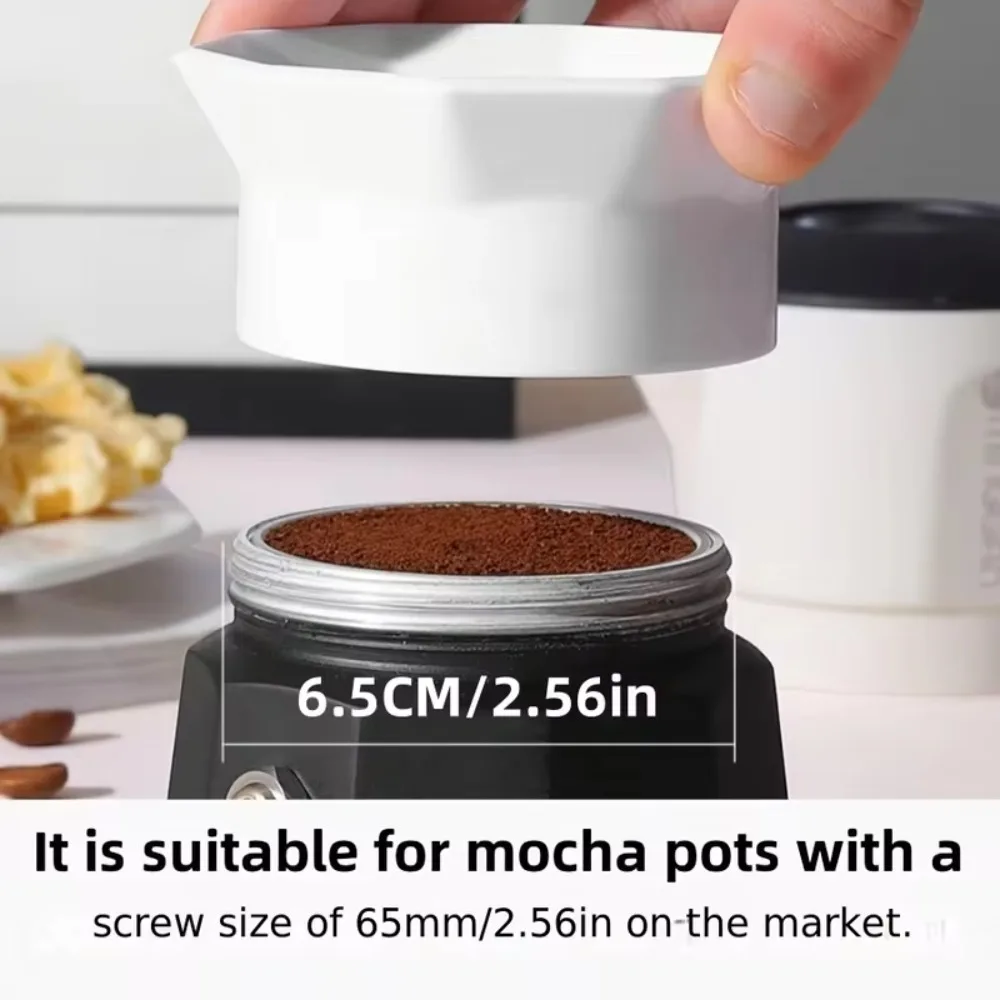 65mm Moka Pot Tamper 2/3 Cups No Pressed Powder Rotary Powder Dosing Ring Anti-spill ABS Coffee Powder Distributor Office 2