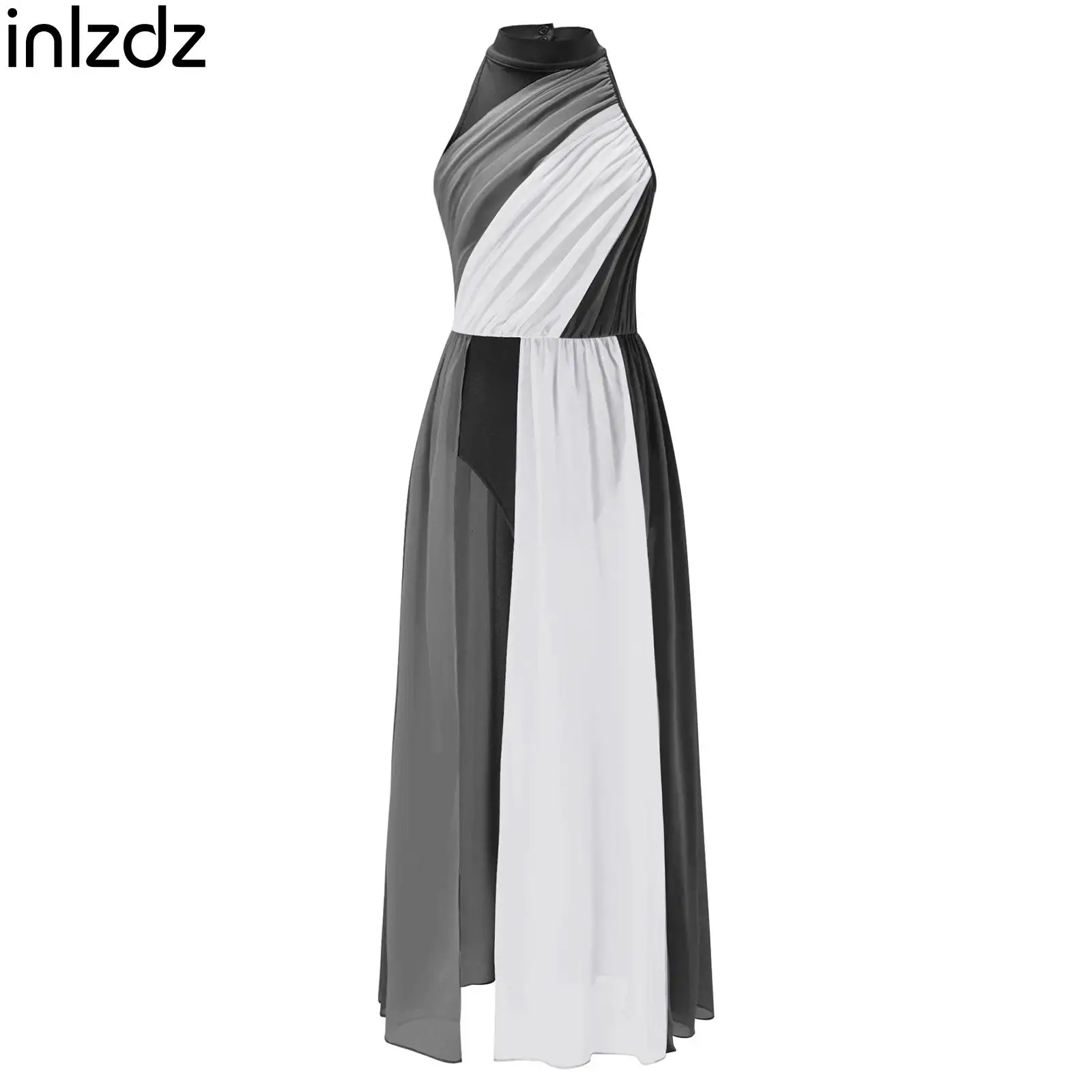 

Girls Modern Lyrical Dance Dress Color Block Sleeveless Mesh Split Ballet Gymnastics Leotards Figure Skating Performance Clothes