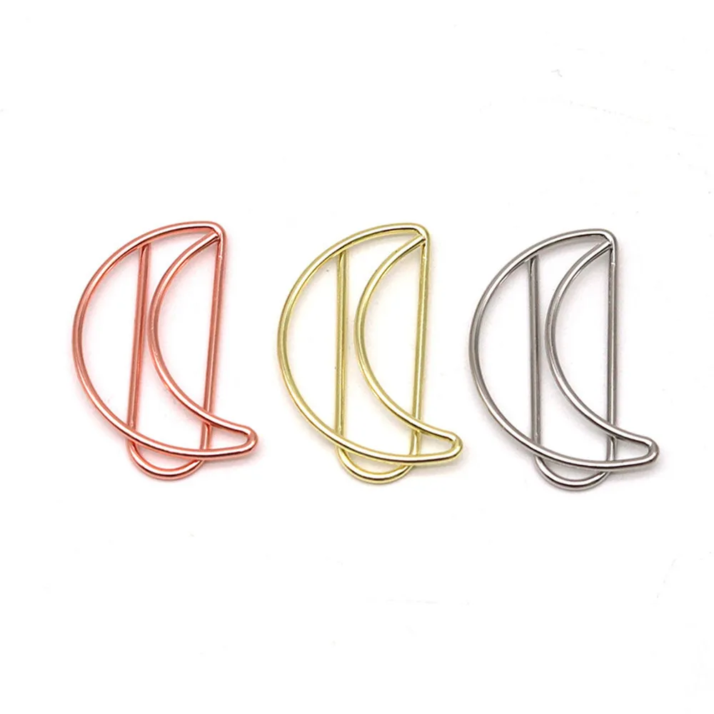 10 قطعة مشبك ورق على شكل قمر مشبك ورق ذهبي وردي مشبك ورق مطلي ذهبي دبوس قرطاسية مكتبي لطيف مقاطع أدوات مكتبية لطيفة