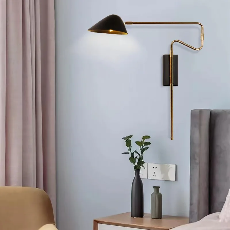 European-style Modern Creative Simplicity LED Rocker Wall Lamp Living Room Study Bedroom Bedside Reading Lighting