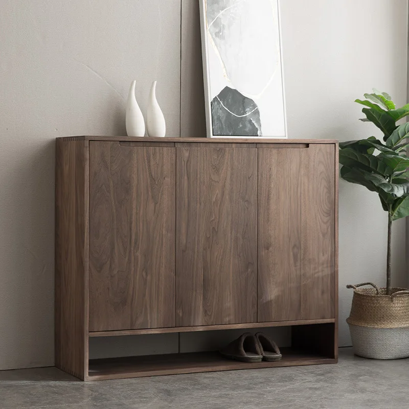 Armadietto da ingresso per ingresso con porta in noce nera nordamericana personalizzabile, porta oposta, armadietto moderno e semplice