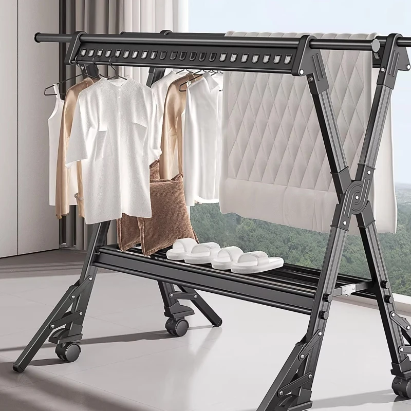 

Folding Clothes Drying Rack Floor-to-ceiling Indoor Balcony Telescopic Clothes Drying Rod Household Quilt Drying Artifact