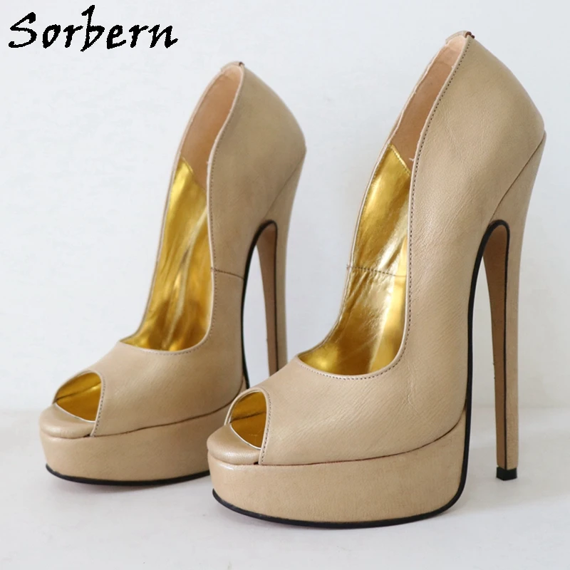 Sorbern Vintage Open Toe Women Pump Shoes 20Cm High Heels Stilettos Platform Slip On Shoe For Crossdresser Sissy Girls Size 13