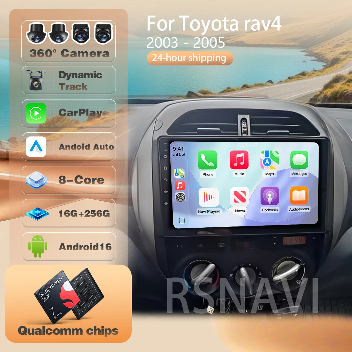 For Toyota RAV4 RAV 4 2003 - 2005 Carplay Auto Screen Car Radio Player 2K Autoradio GPS Snapdragon Ships in 24 hours Android 16