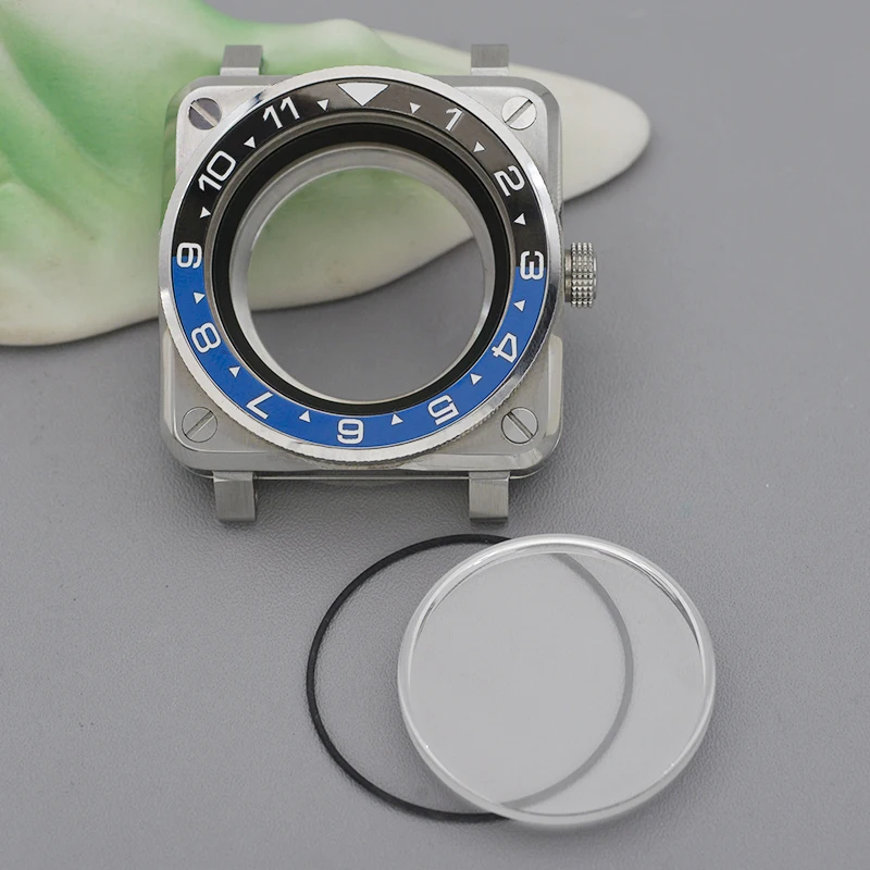 SKX007 Square Pilot's Cockpit Case Compatible with NH35/NH36 Movements Featuring Sapphire Crystal and Transparent Case Back