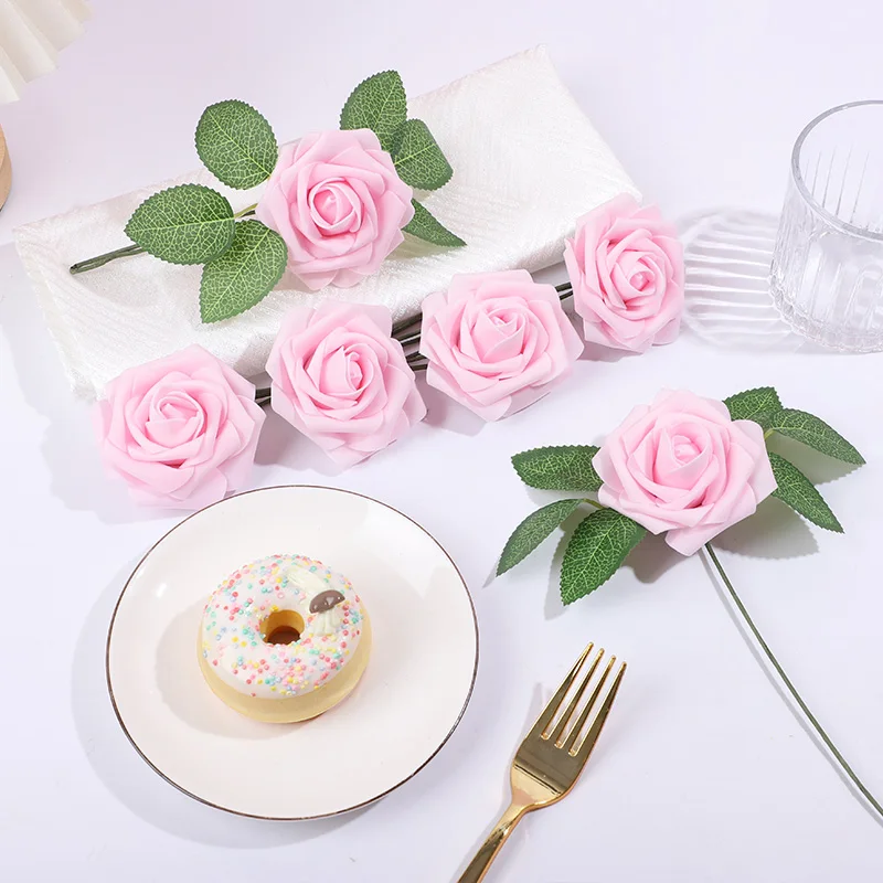 25pcs Rose Artificial Flowers Ivory Foam Simulation Flower Stem Home Living Room Decorations DIY Wedding Birthday Decor Supplies