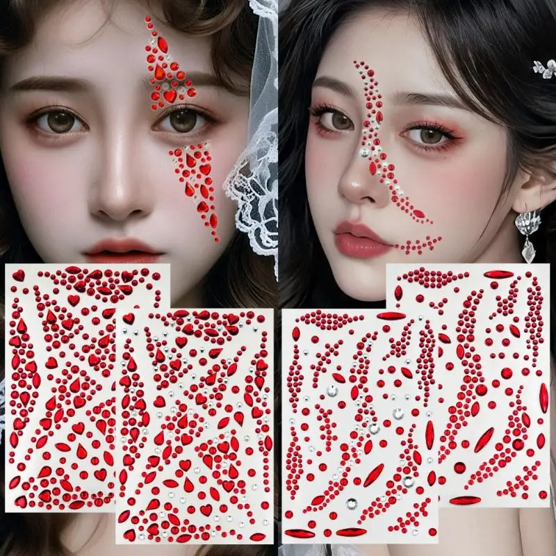 

1 Sheet Halloween Body Art Makeup Party Festival Bloodstains Face Jewel Makeup Sticker For Carnival Night Clubbing Holiday Gift