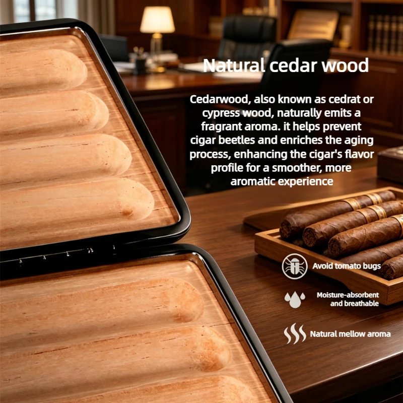 Cigar 3/4/5 Slots Genuine Leather Luxury Crocodile Pattern Cigar Case Portable Cedar Wood Lined Cigar Humidor Holder Travel