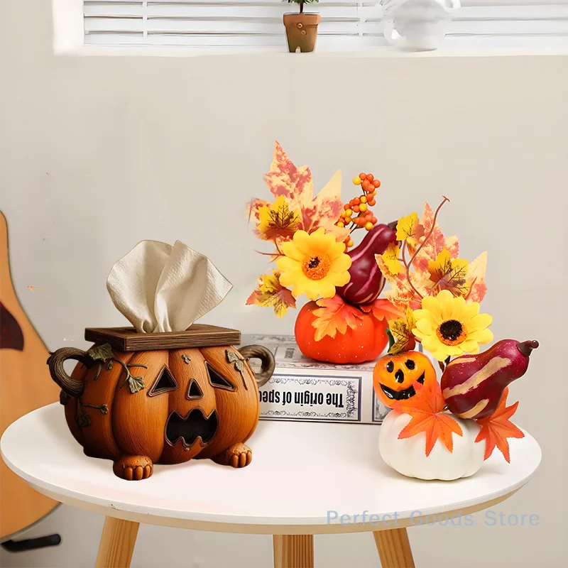 Spooky Halloween Tissue Box Container, Pompoenontwerp met ogen, Decoratieve Toiletpapierstandaard