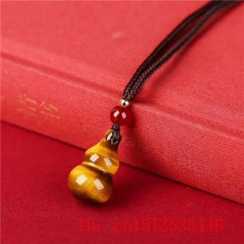 Natural Tiger Eye Stone Jade Gourd Pendant Necklace Key Chain Fashion Charm Jewelry Carved Amulet Luck Gifts for Women Men