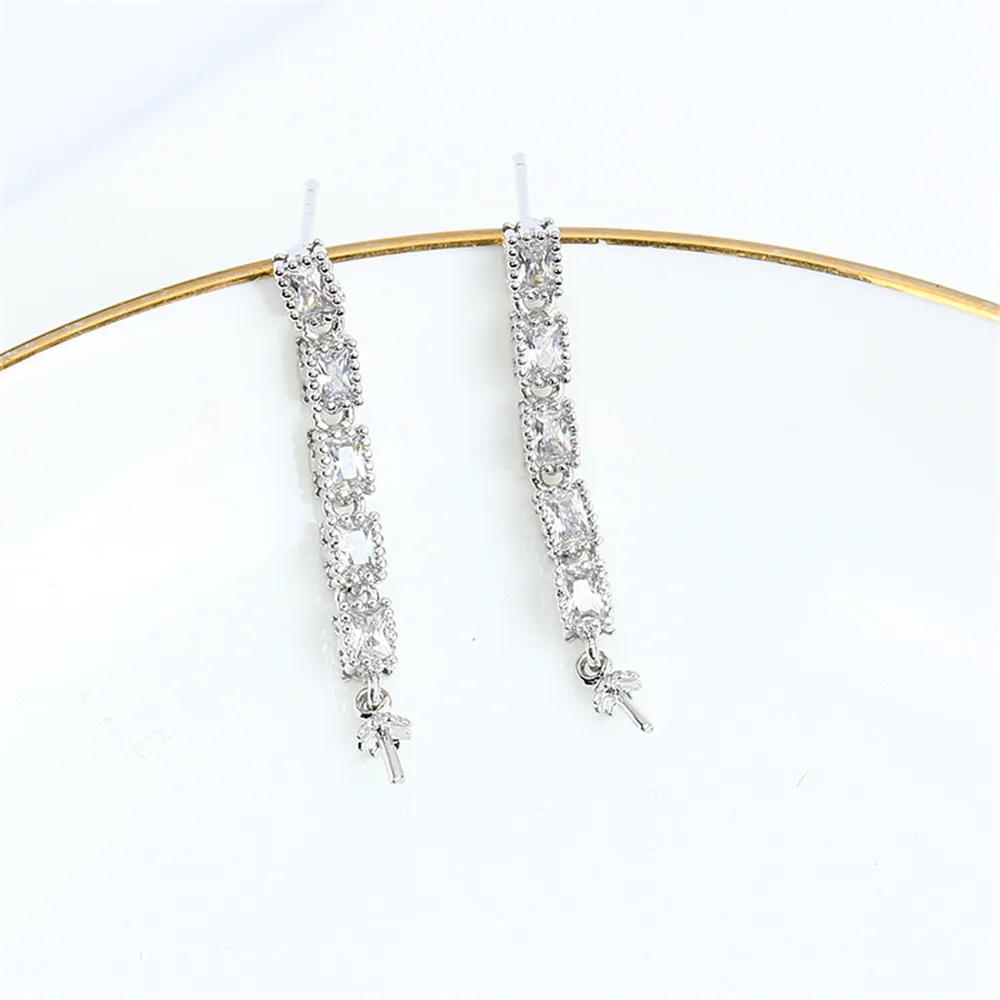 Domestic 14k Gold Plated Color Preserving Square Zircon Pearl Long Vertical Earrings and DIY Accessories