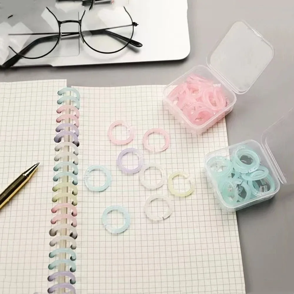 20pcs/box Transparent Colorful Loose Leaf Rings Easy Open Close Reusable Detachable Document Rings Durable Plastic