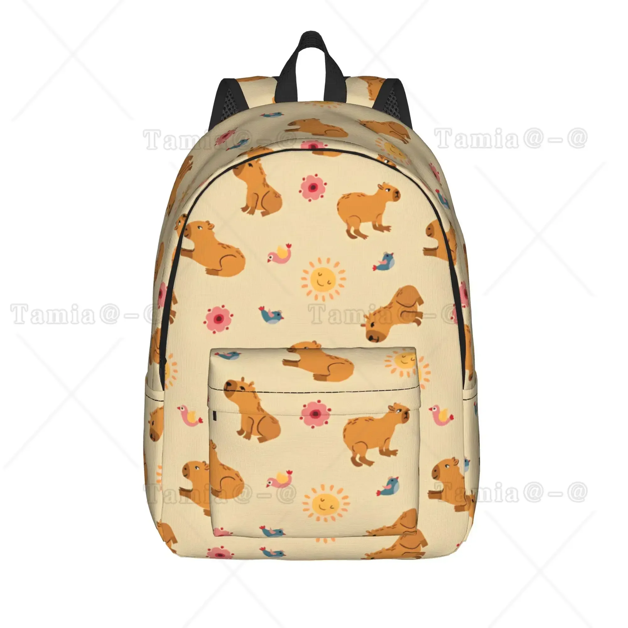 Beige Flower Capybara Backpack  Trekking Backpacks Girl Cute High School Bags Designer Large Rucksack