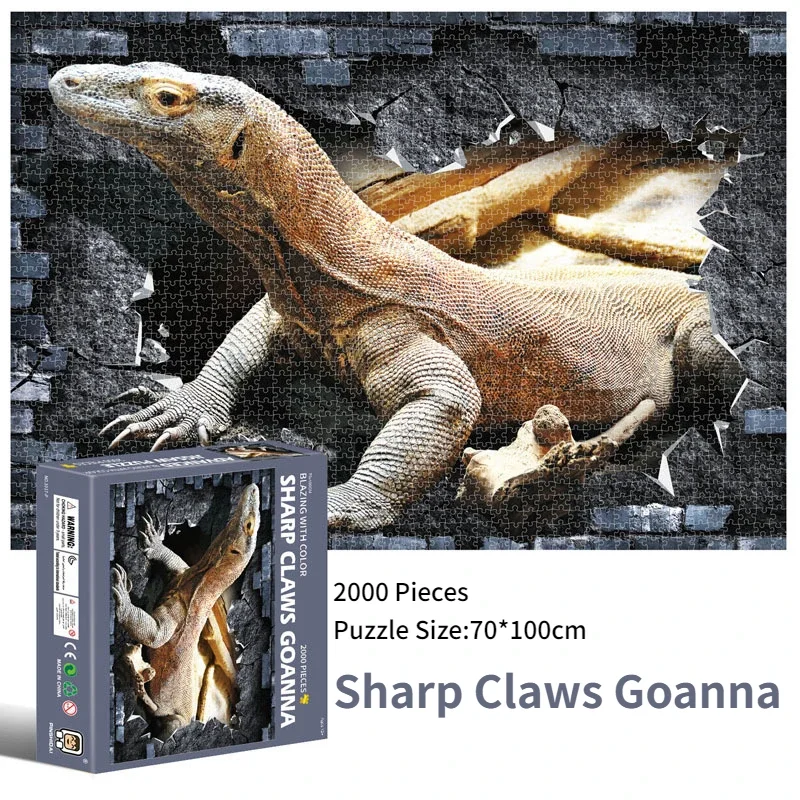 

70*100cm 2000pcs Paper Jigsaw Puzzles Sharp Claws Goanna Animal Paintings Stress Reducing Blazing with Color Christmas Gifts