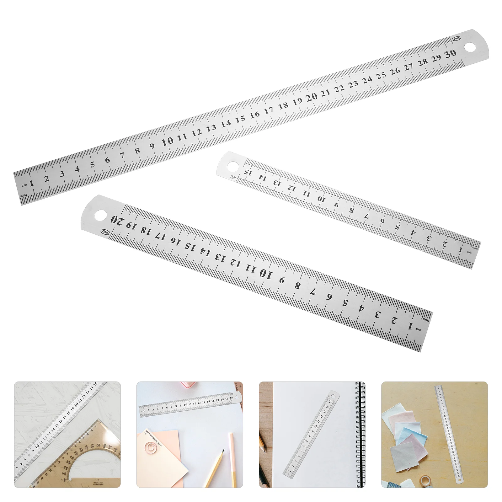 3 Pcs Steel Ruler Drawing Office Straight Rulers Metal Geometry Measurement Stainless Measuring