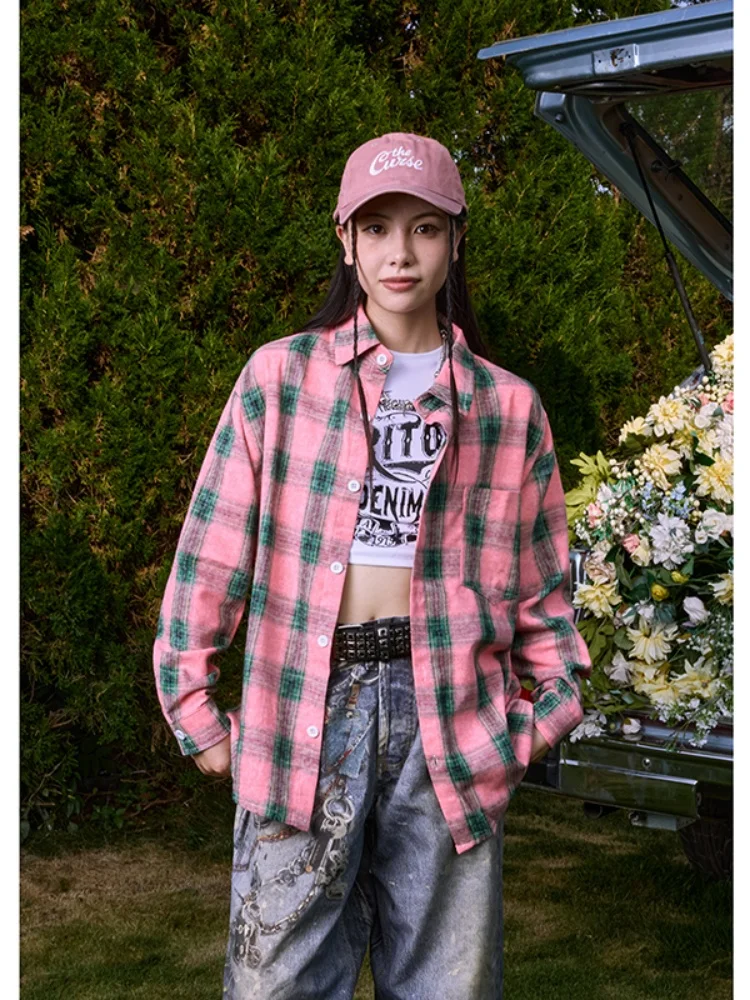 

Men's Vintage Plaid irt Tie-Dye Long Sve Loose Fit Button up Youthful Sle Four Seasons Casual Wear Durable Fabric