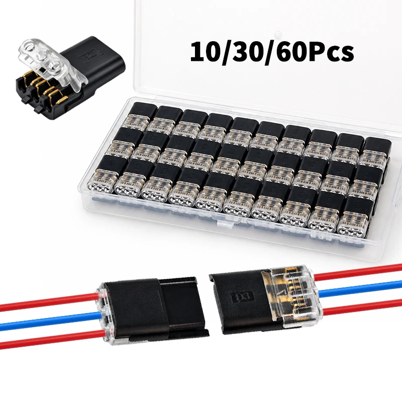 10/30/60PCS 3 Pin Wire Connector Kit with Storage Box No Strip 3 Input 3 Output Inline Plug for LED Strip Car Light Wiring
