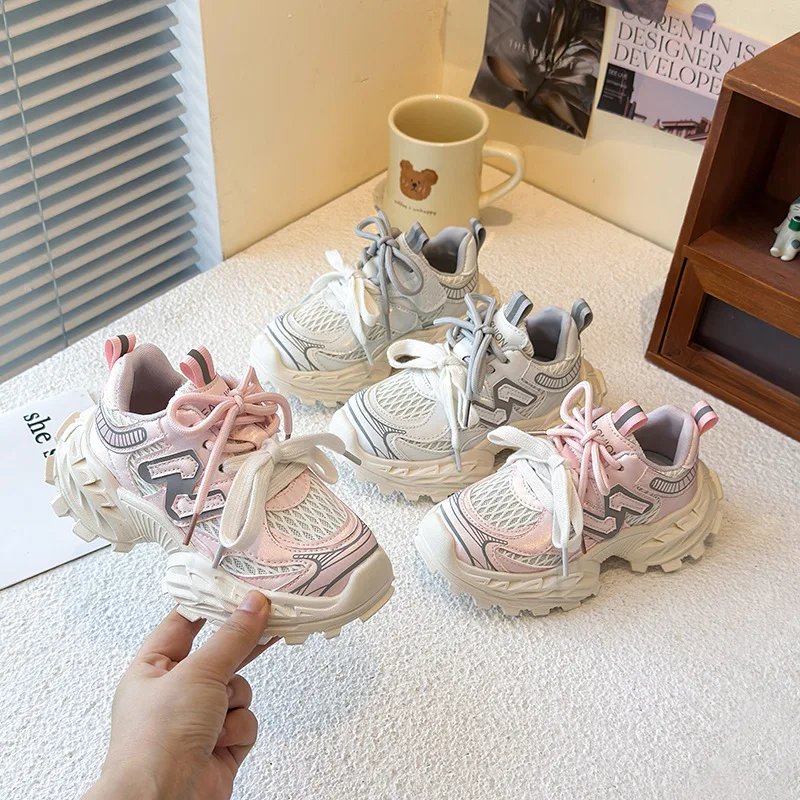 Girl Child Sport Shoe 2026 Spring Mesh Breathable Toddlers School Running Sneakers Fashion Non-slip Kids Boys Basketball Shoes