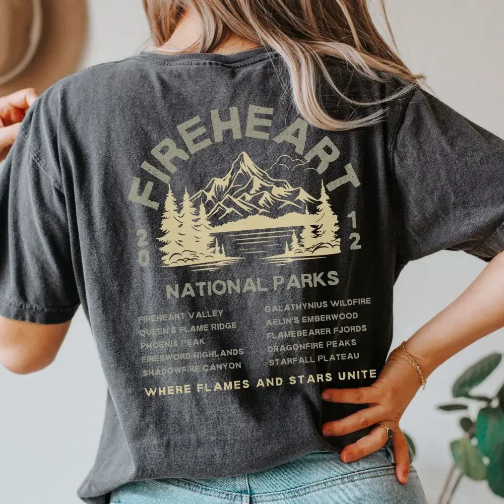 Comfort Throne Of Glass Aelin Galathynius Fireheart National Parks Shirt Cotton Loose Retro Shirt Fantasy Apparel Y2K Unisex Top